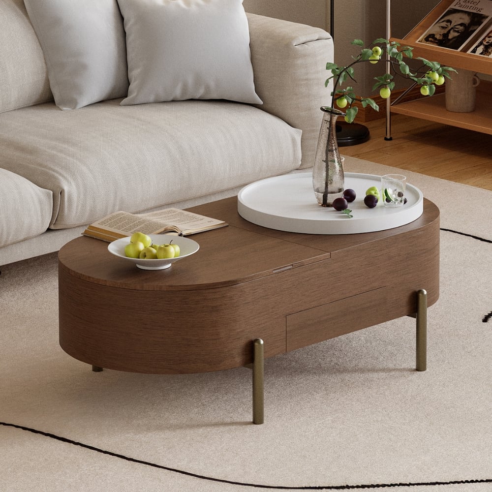 Avaliações de clientes sobre Mesa de café oval de nogueira com tampo elevável de 47 polegadas com armazenamento