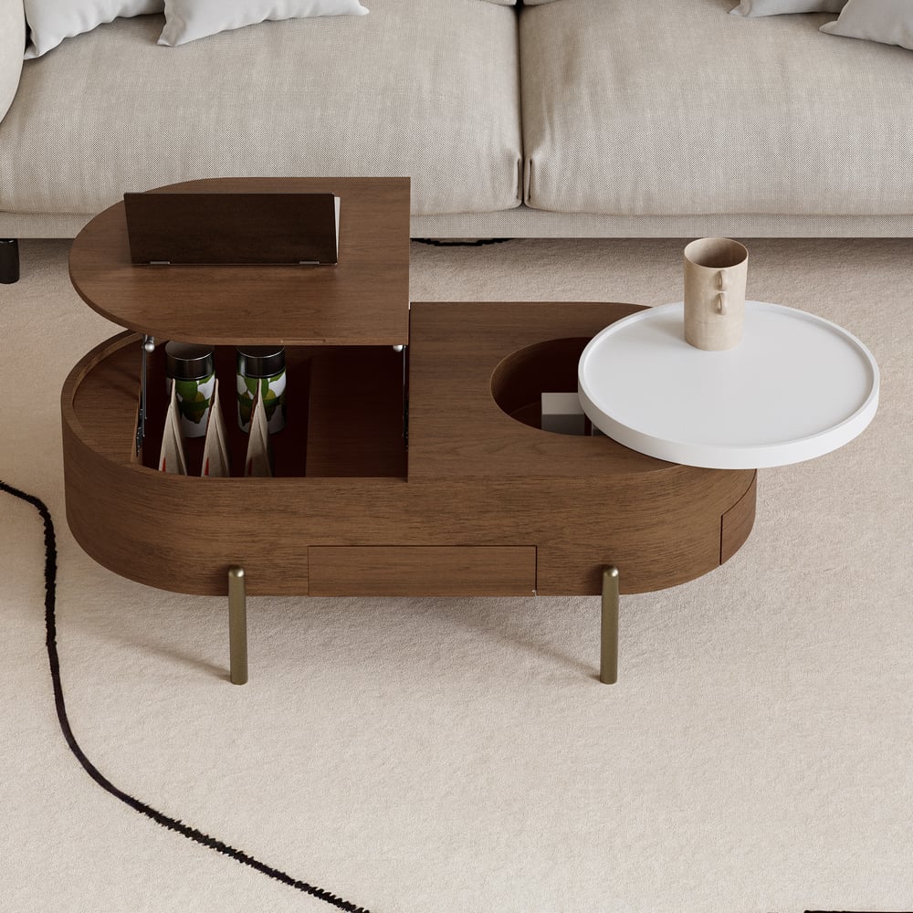 Avaliações de clientes sobre Mesa de café oval de nogueira com tampo elevável de 47 polegadas com armazenamento