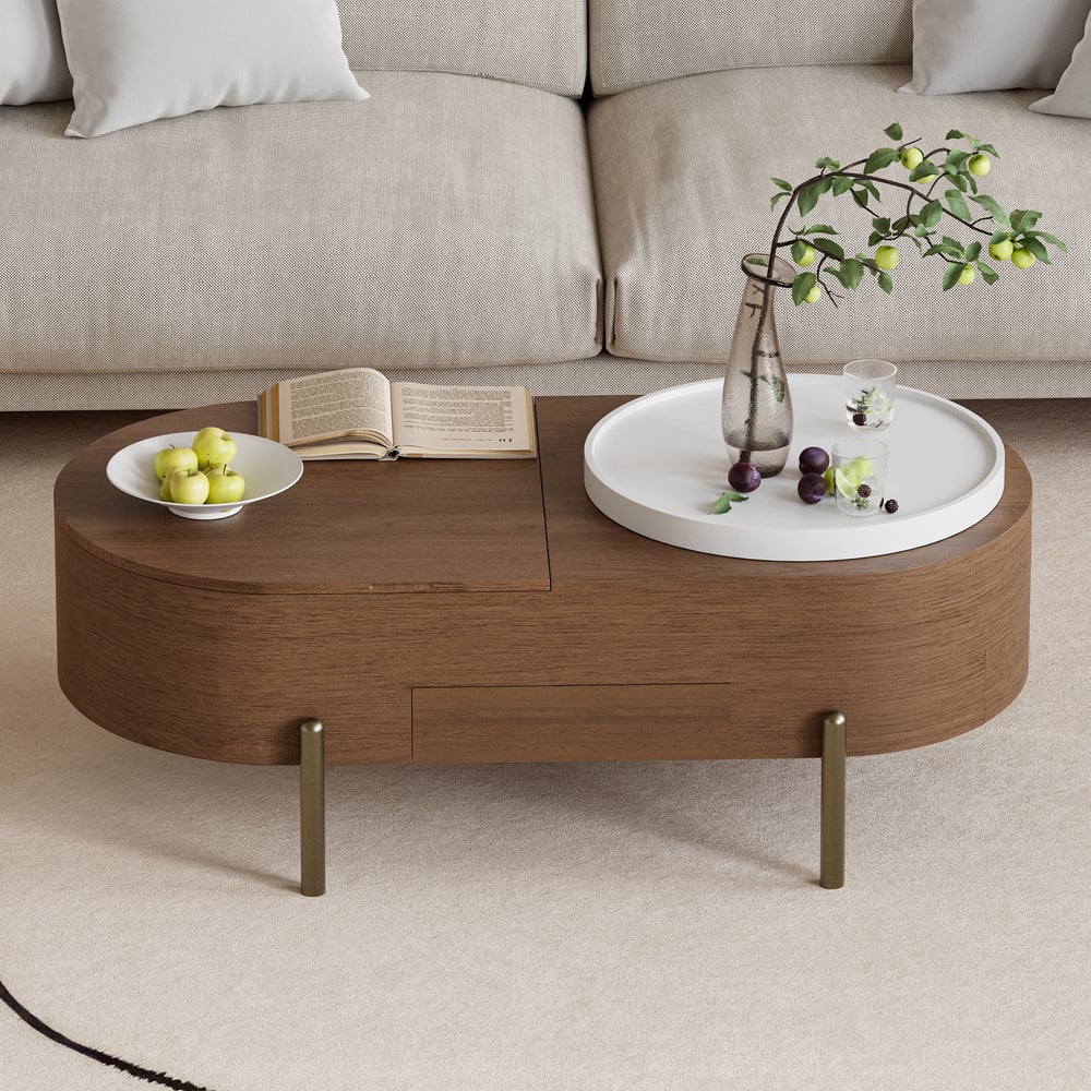 Avaliações de clientes sobre Mesa de café oval de nogueira com tampo elevável de 47 polegadas com armazenamento