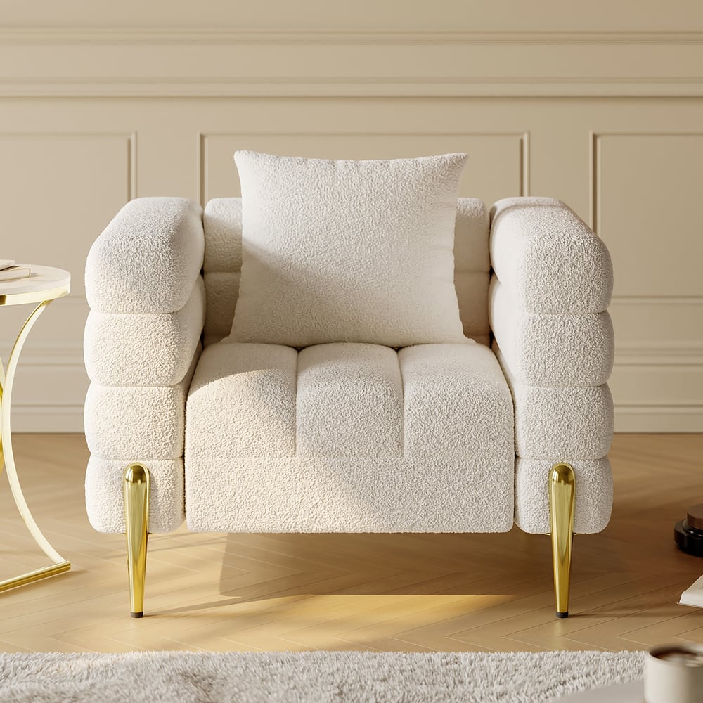 Questions and Answers for Aurora Boucle Upholstered Accent Chair in Gold Finish