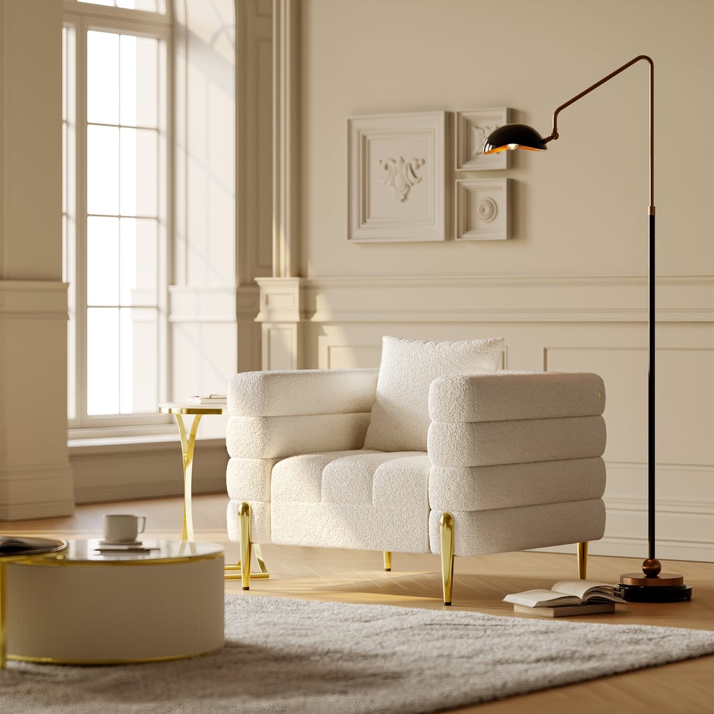 Questions et Réponses pour Fauteuil d'appoint rembourré Aurora Boucle au fini doré, ensemble de 2