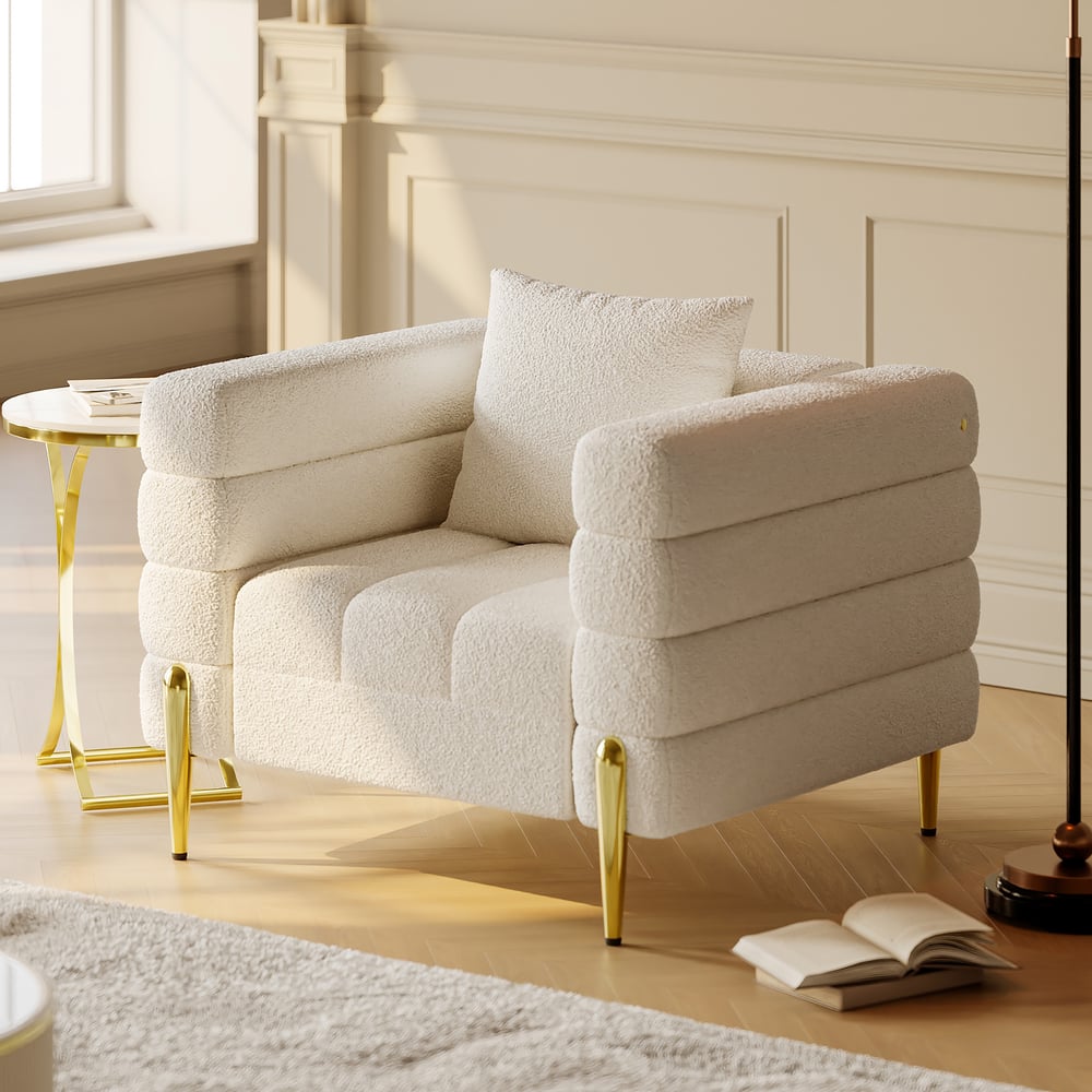 Questions and Answers for Aurora Boucle Upholstered Accent Chair in Gold Finish
