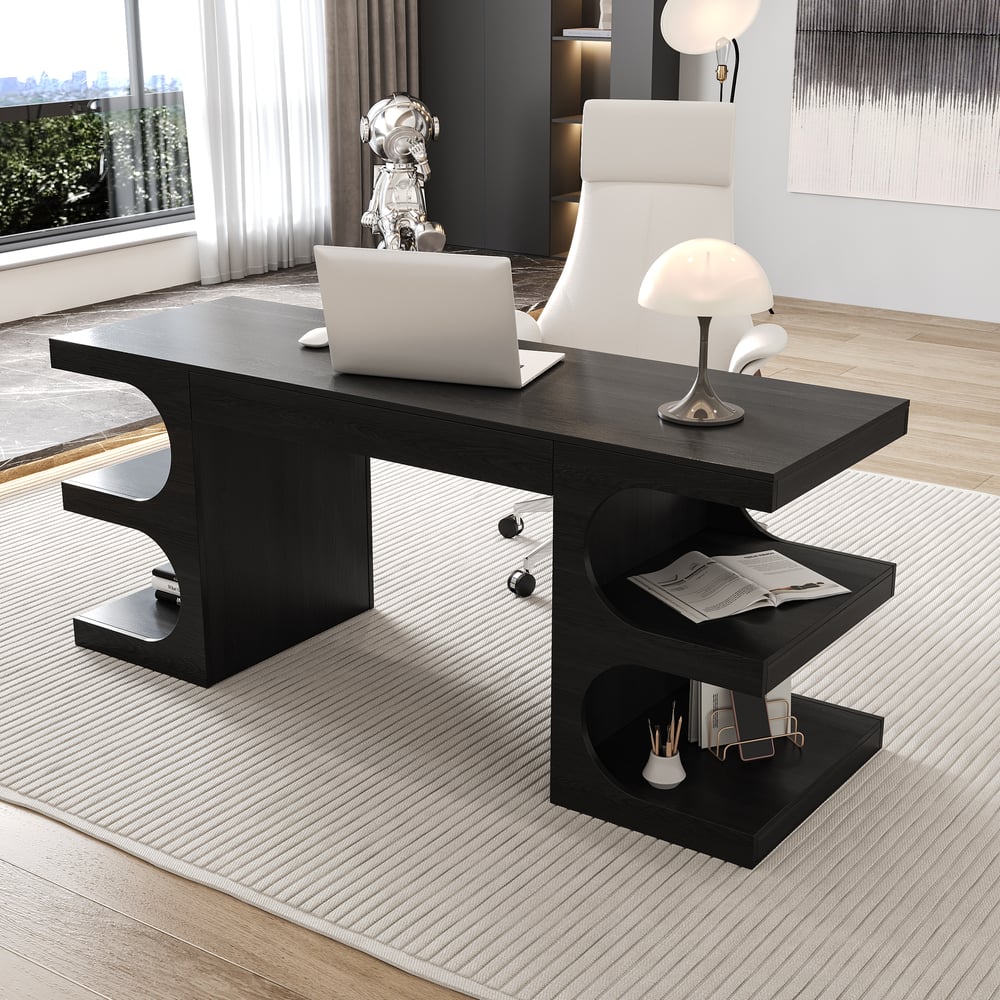 Questions and Answers for 1630mm Black Wooden Writing Desk & White Leather Office Desk Chair Set High Back