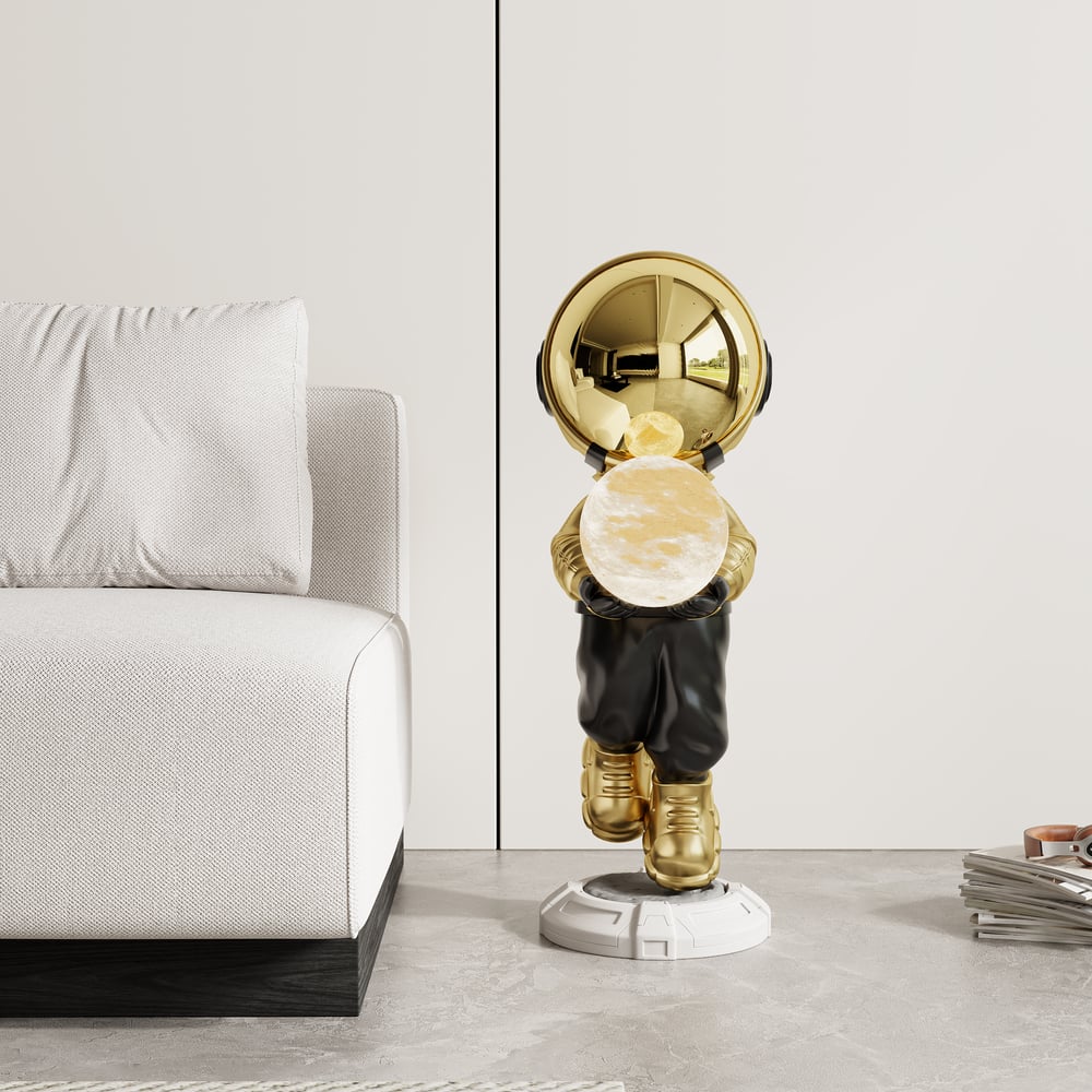 Domande e risposte per Scultura da pavimento a forma di astronauta, decorazione artistica, 28,8 pollici, con lampada a sfera e ricarica USB