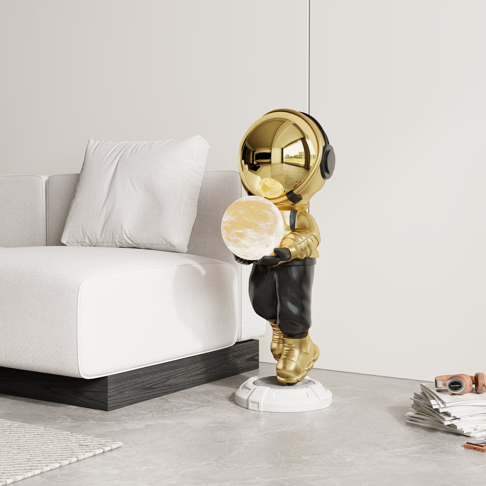 Domande e risposte per Scultura da pavimento a forma di astronauta, decorazione artistica, 28,8 pollici, con lampada a sfera e ricarica USB