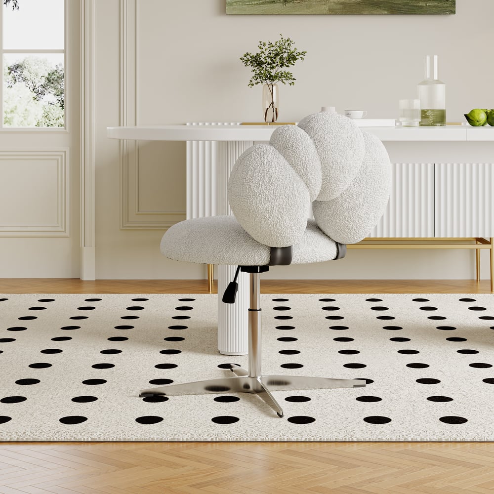 Pytania i odpowiedzi dla Nowoczesne regulowane obrotowe krzesła jadalne z wełny jagnięcej z tapicerką białe