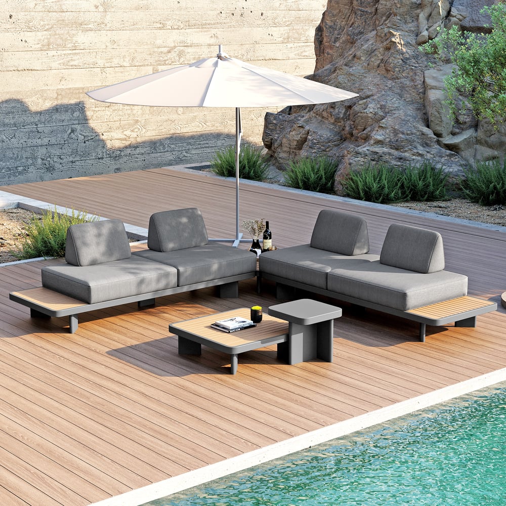 Questions and Answers for 5-Pieces Outdoor Gray Modular Sectional Sofa Set with Coffee Tables
