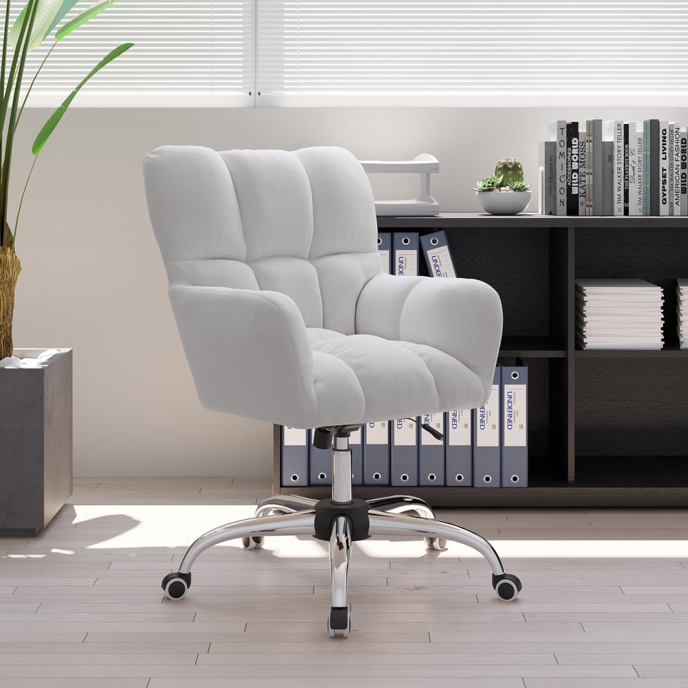 Questions and Answers for Modern White Office Chair Upholstered Cotton & Linen Swivel Task Chair Height Adjustable