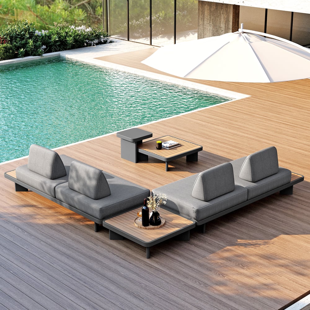 Questions and Answers for 5-Pieces Outdoor Gray Modular Sectional Sofa Set with Coffee Tables