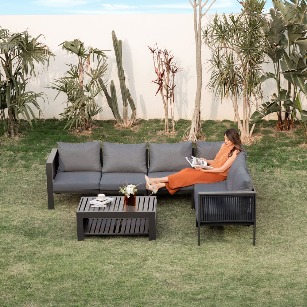 Customer Reviews for 7 Pieces Modern L Shape Patio Outdoor Sectional Sofa Set with Coffee Table in Gray for 6