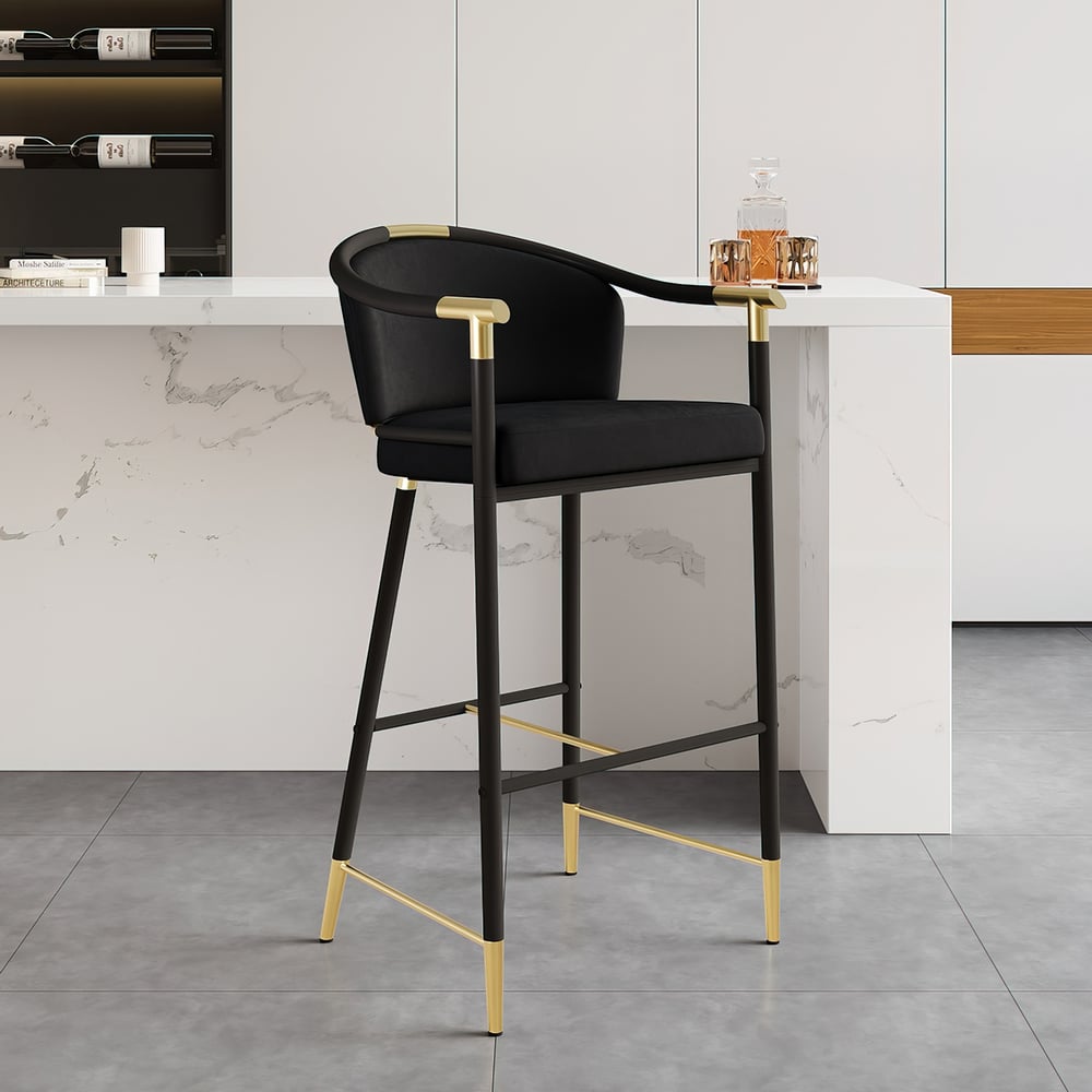 Questions and Answers for Craines Bar Height Bar Stool with Arms in Black Upholstery Velvet