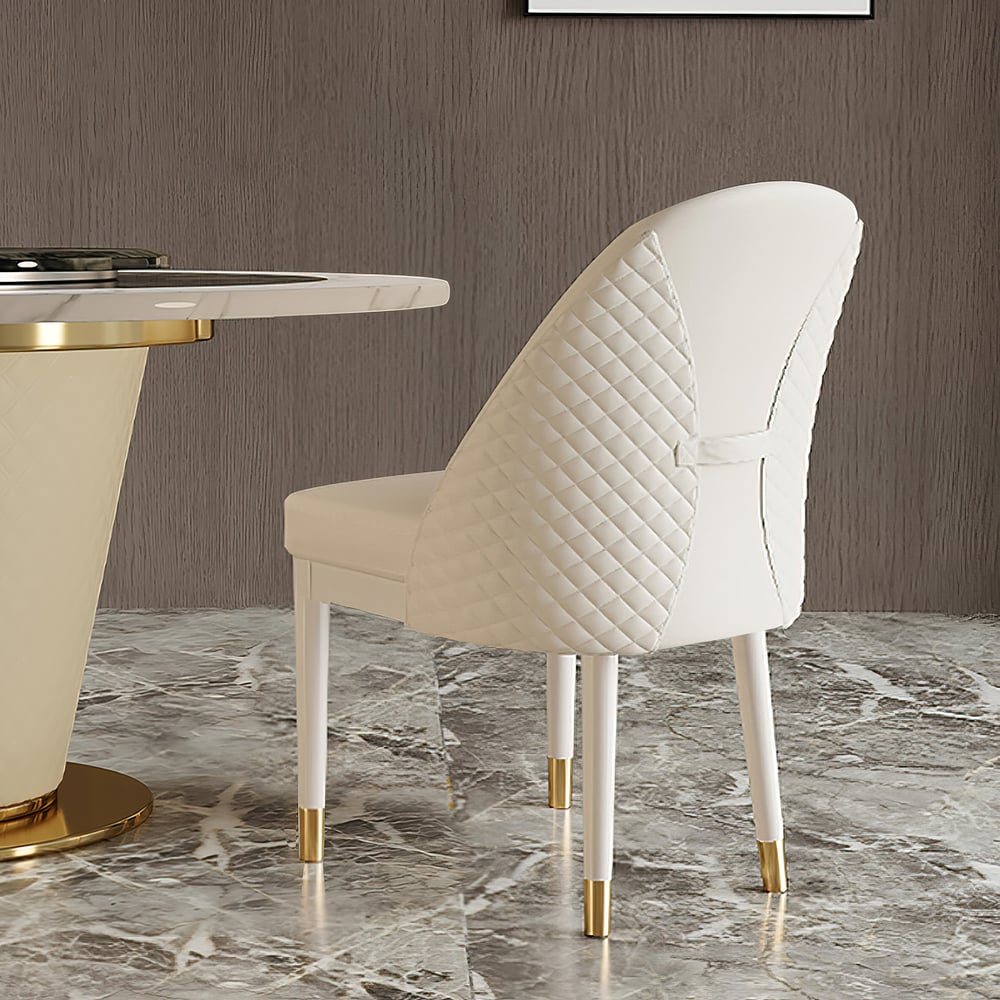 Vragen en antwoorden voor Moderne minimalistische beige kunstlederen eetkamerstoel in massief houten frame