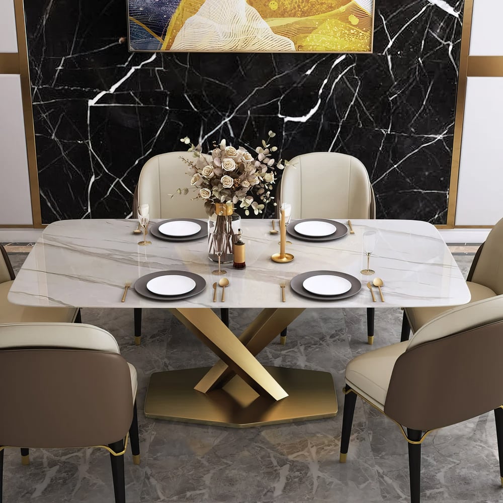 Customer Reviews for 1600mm Modern White Sintered Stone Rectangular Dining Table with Stainless Steel X-Base