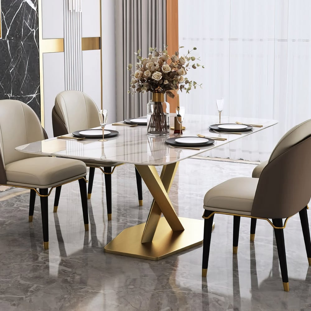 Customer Reviews for 1600mm Modern White Sintered Stone Rectangular Dining Table with Stainless Steel X-Base