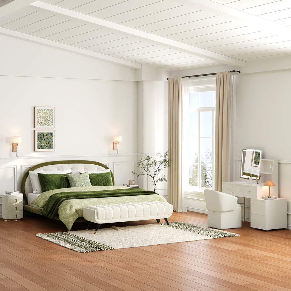 Avis Clients sur Tabouret de vanité moderne en velours blanc avec rangement