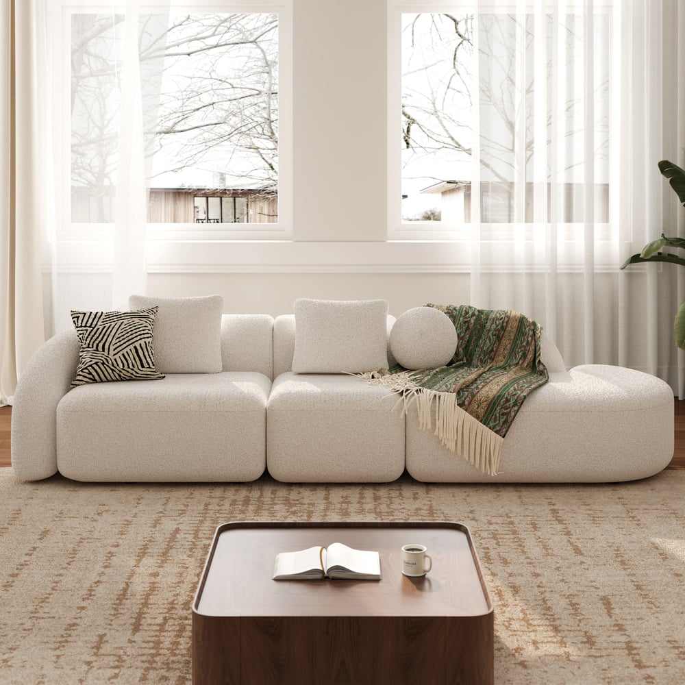 Questions and Answers for 129" 3-Piece Modular Boucle Curved Sectional with Pillows