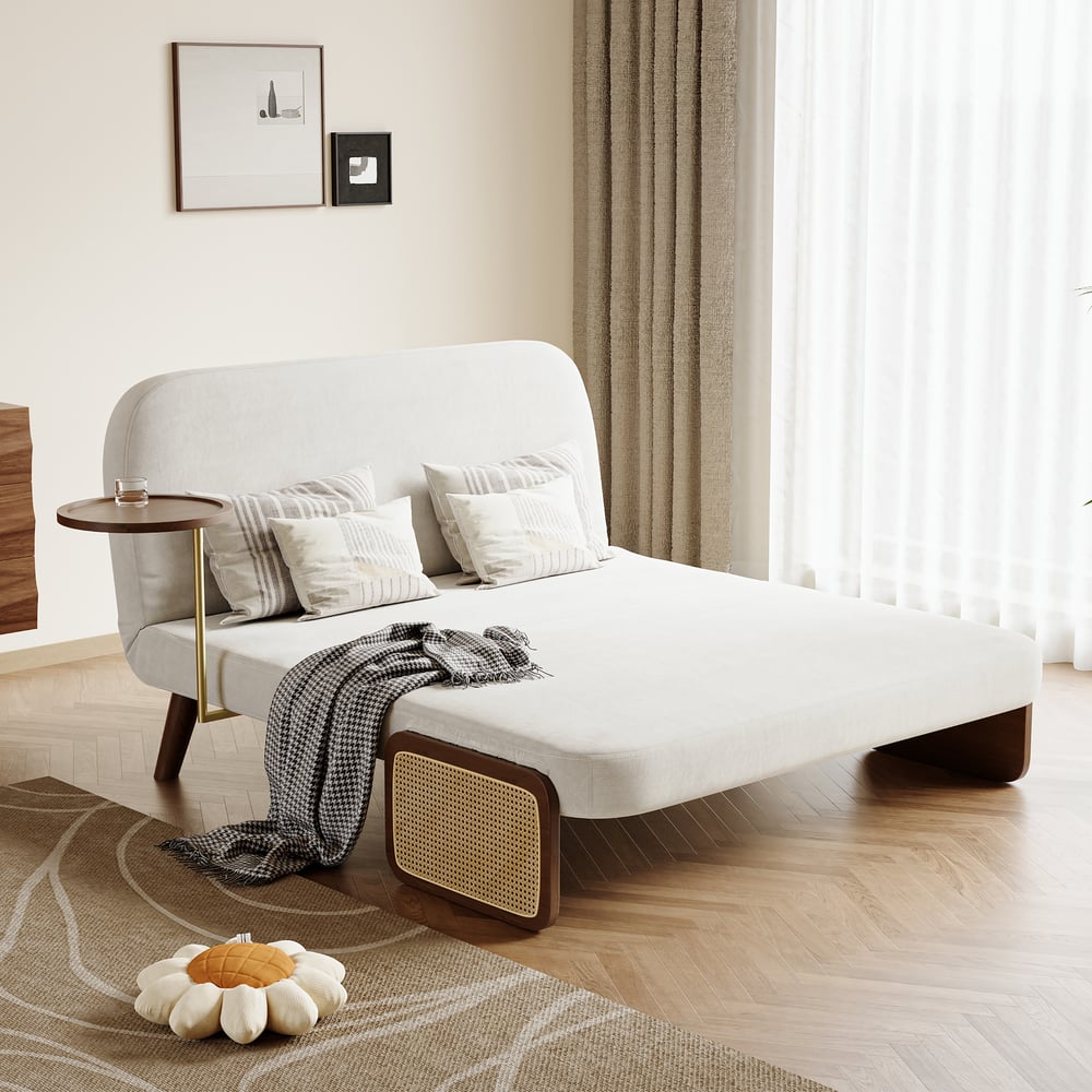 Otázky a odpovědi pro 60" plná 2místná sametová a ratanová rozkládací pohovka s podnosem