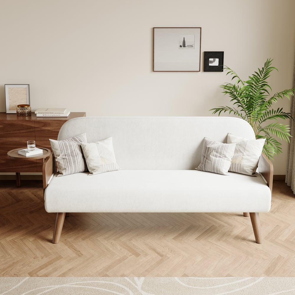 Domande e risposte per Divano letto a 2 posti in velluto e rattan con vassoio girevole