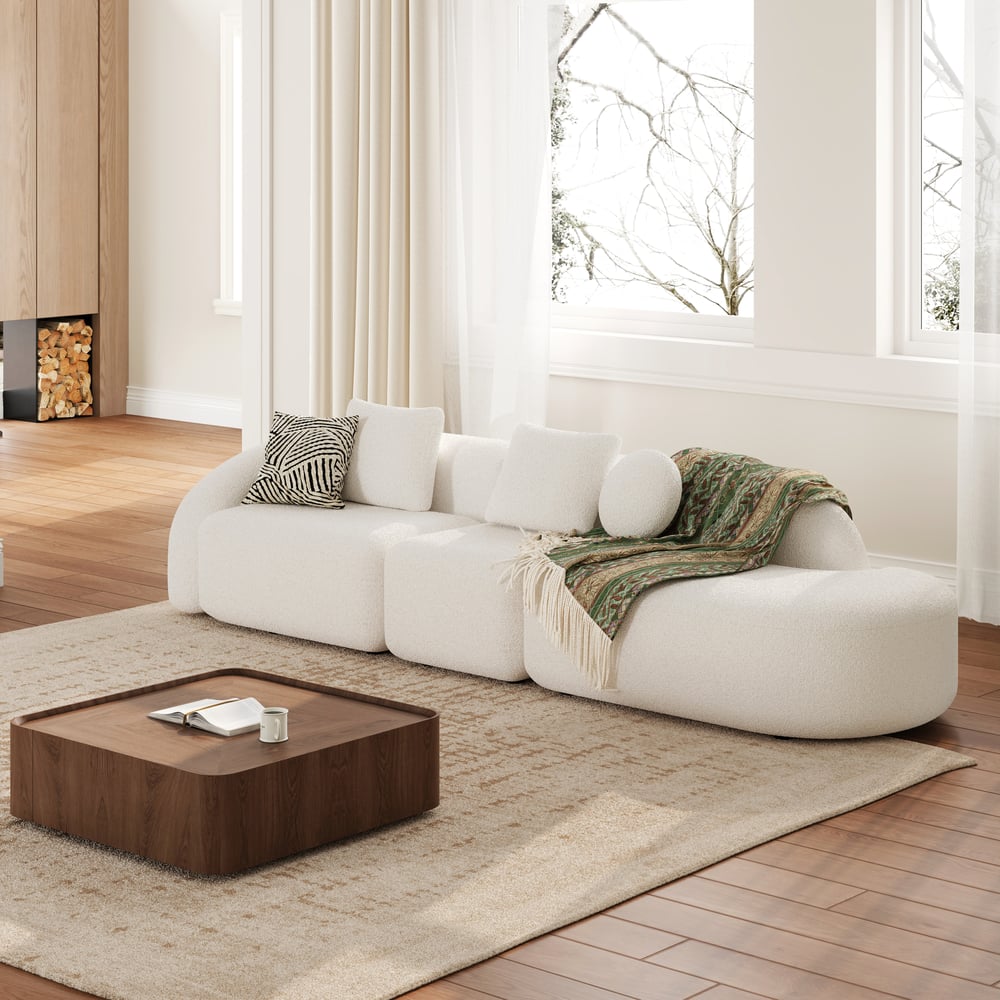 Questions and Answers for 129" 3-Piece Modular Boucle Curved Sectional with Pillows