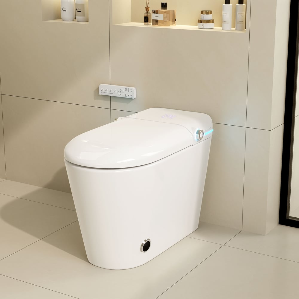 Perguntas e respostas para Banheiro inteligente moderno e alongado de uma peça com tanque embutido e aromaterapia