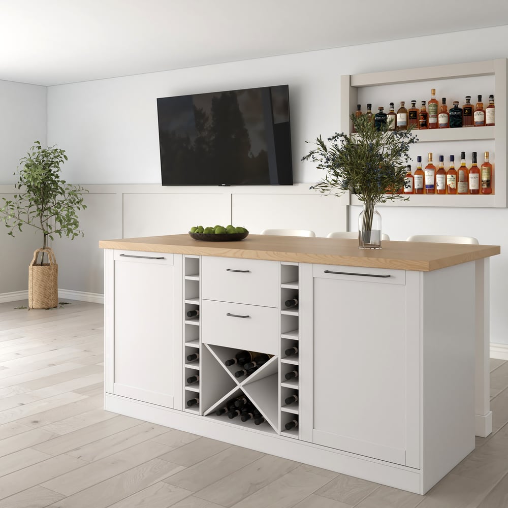 Questions and Answers for 1500mm Modern Natural &White Kitchen lsland Kitchen Cabinet with Wine Storage