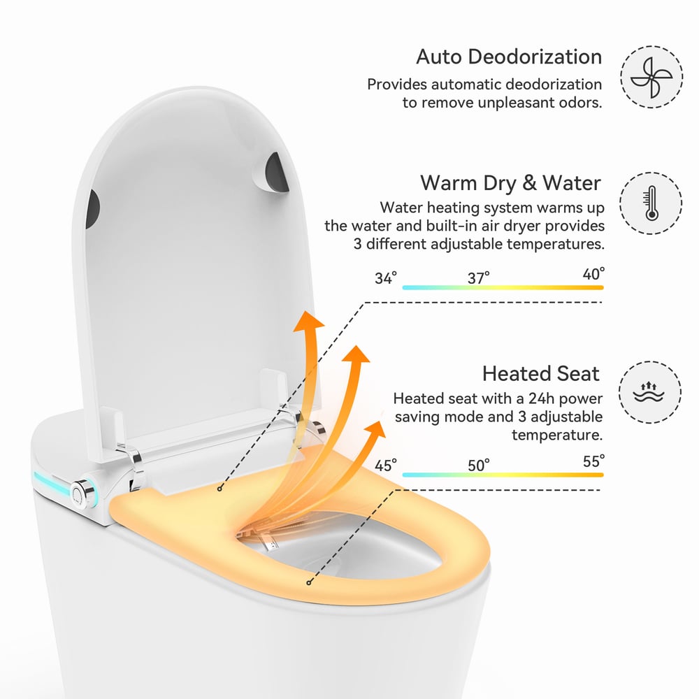 Domande e risposte per Moderna toilette intelligente allungata in un unico pezzo con serbatoio integrato e aromaterapia