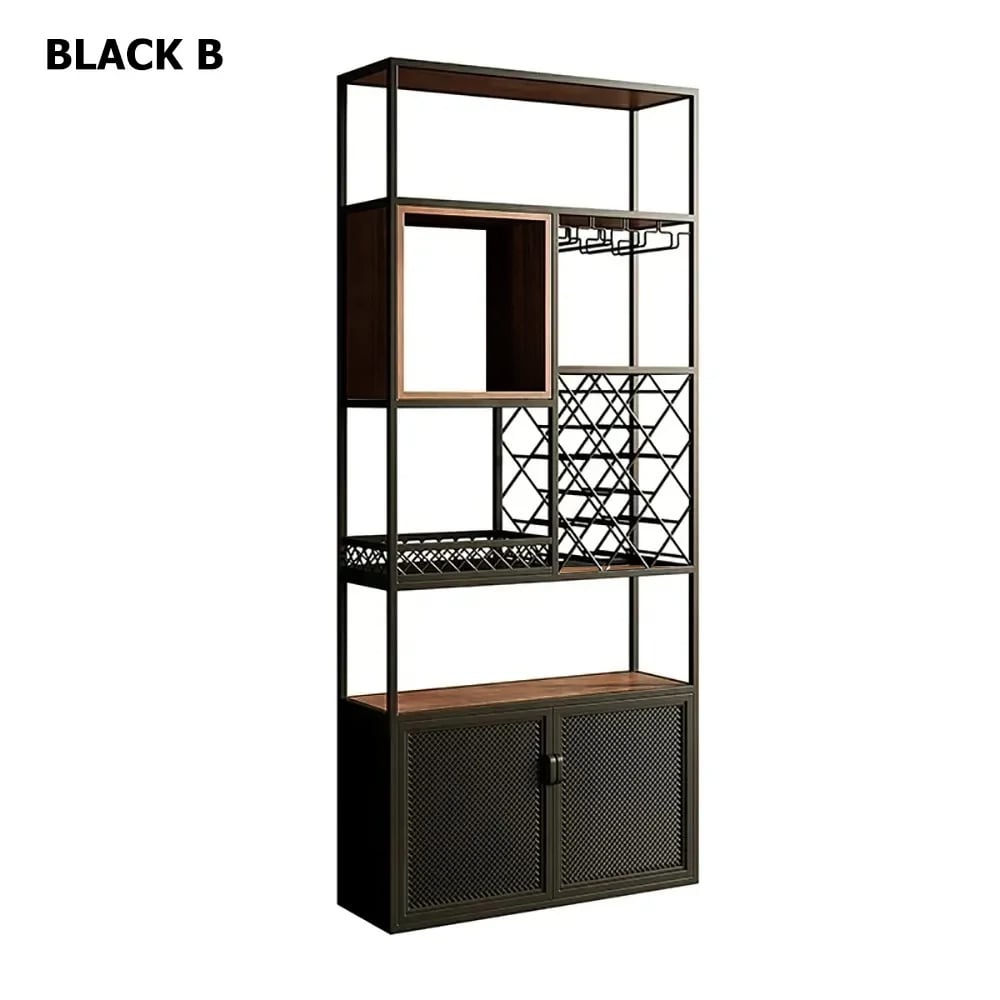 Industrial Tall Black Bar Wine Rack Cabinet with Glass Holder - Thumbnail 4