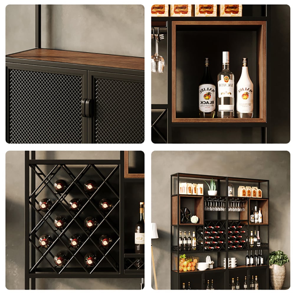 Industrial Tall Black Bar Wine Rack Cabinet with Glass Holder - Thumbnail 5