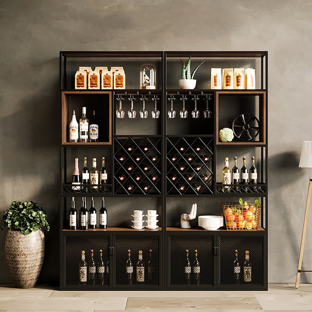 Customer Reviews for Industrial Tall Black Bar Wine Rack Cabinet with Glass Holder Wood  Home Bar Cabinet