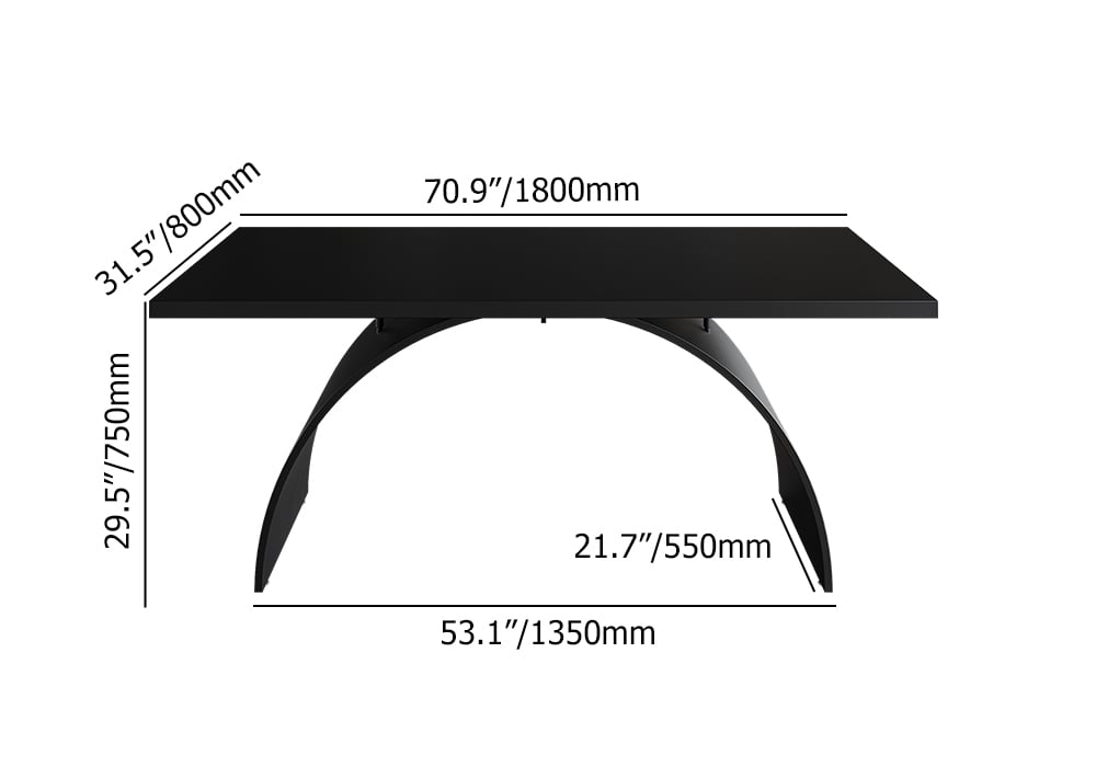 Industrial Black Rectangular Wood Metal Base Office Desk (70.9" ) weights dimensions image