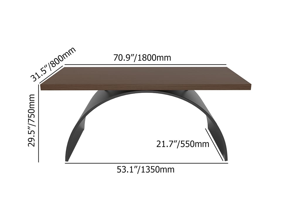 Industrial Office Desk, 70.9" Walnut Solid Wood Writing Desk with Metal Base weights dimensions image