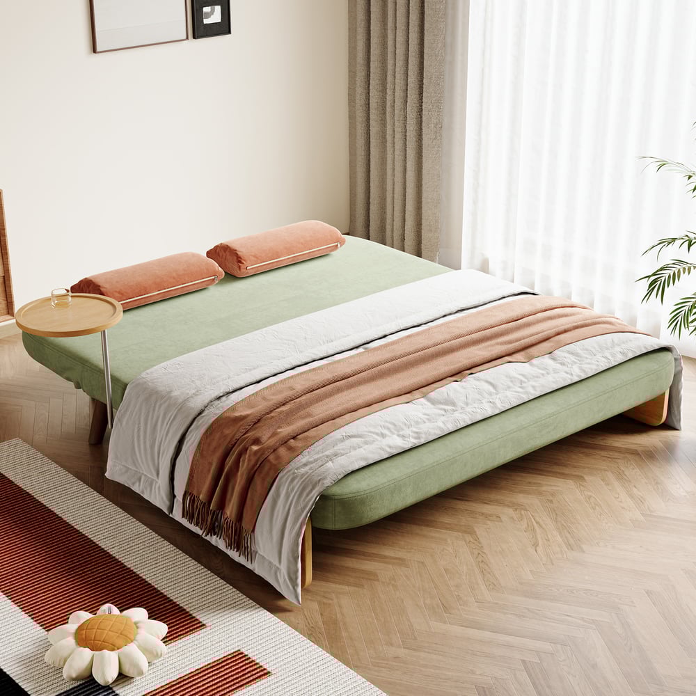 Otázky a odpovědi pro 3-místná čalouněná rozkládací pohovka ze sametové tkaniny s podnosem - zelená