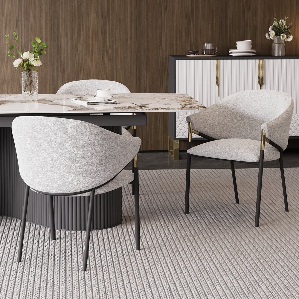 Questions et Réponses pour Ensemble de 2 chaises de salle à manger modernes en chenille, blanches et grises