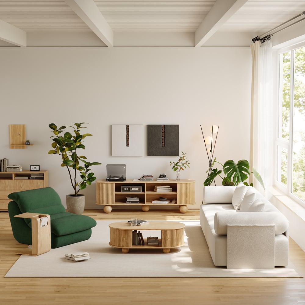 Hodnocení zákazníků pro položku Televizní stojan Stria 1800 mm oválný z jasanového dřeva s úložným prostorem