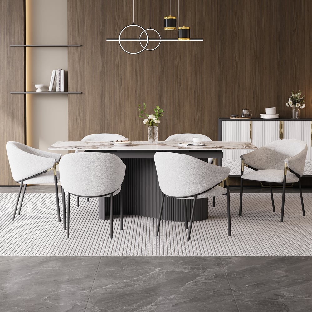 Questions et Réponses pour Ensemble de 2 chaises de salle à manger modernes en chenille, blanches et grises