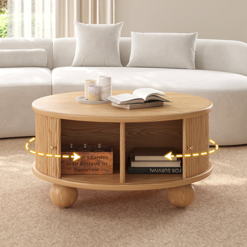 Customer Reviews for Stria 32" Round Ash Wood Fluted Coffee Table with Storage