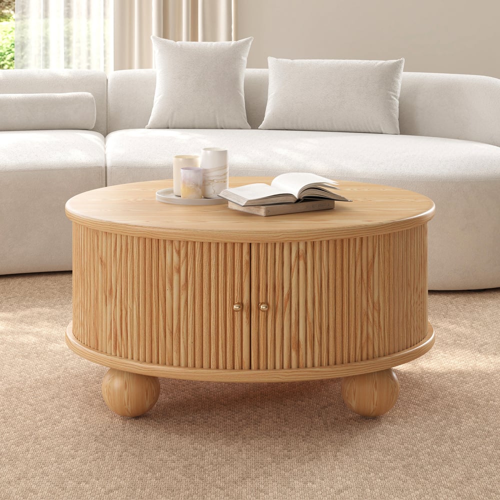 Customer Reviews for Stria 32" Round Ash Wood Fluted Coffee Table with Storage