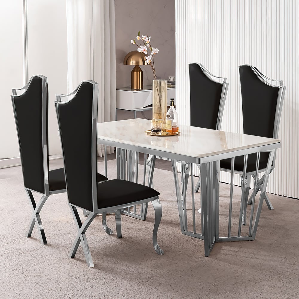 Questions and Answers for Modern Black Upholstered Dining Chairs Set of 2 High Back Side Chair Silver Legs