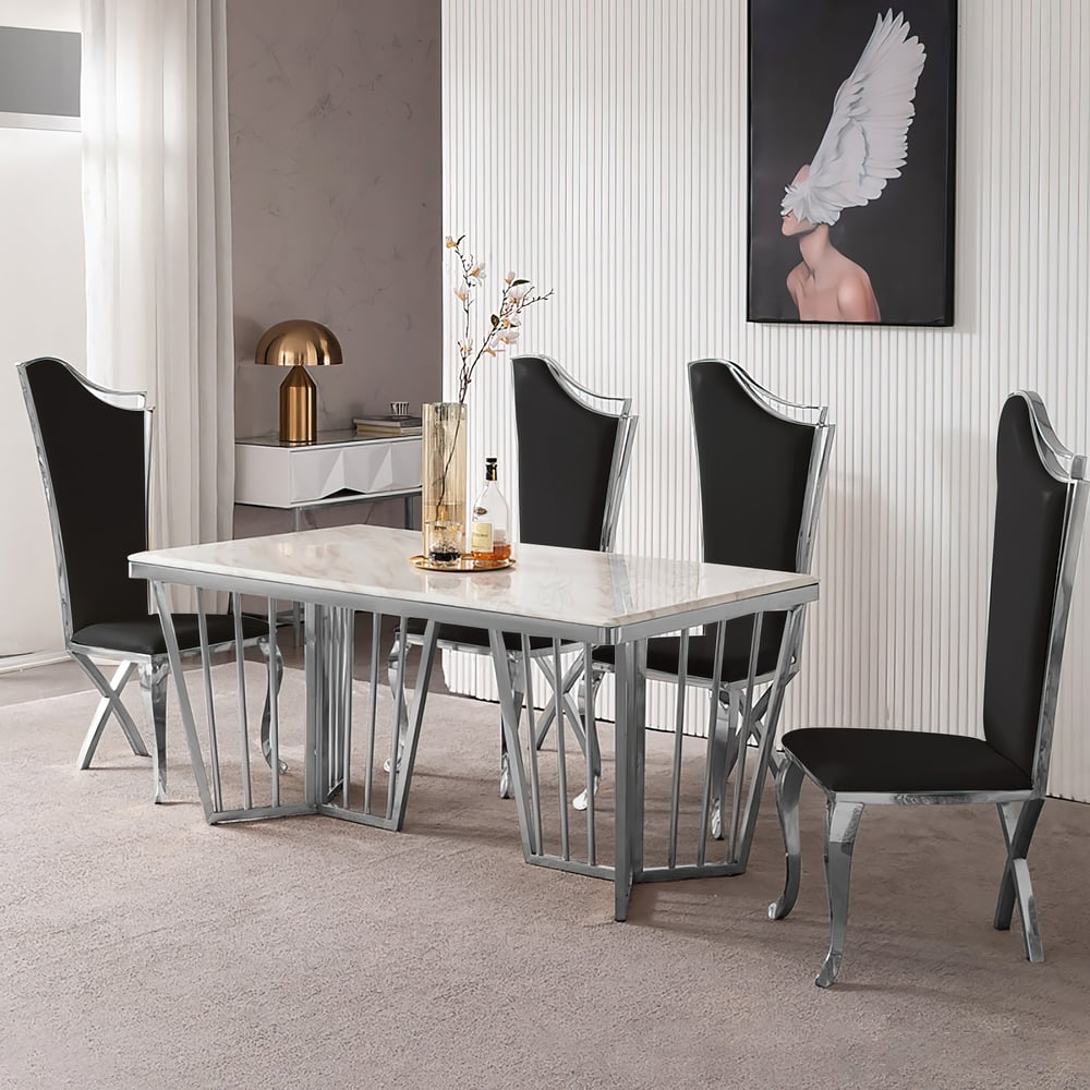 Questions and Answers for Modern Black Upholstered Dining Chairs Set of 2 High Back Side Chair Silver Legs