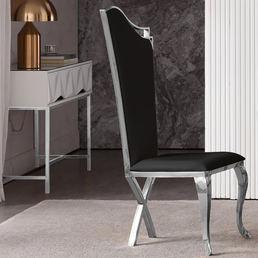 Questions and Answers for Modern Black Upholstered Dining Chairs Set of 2 High Back Side Chair Silver Legs