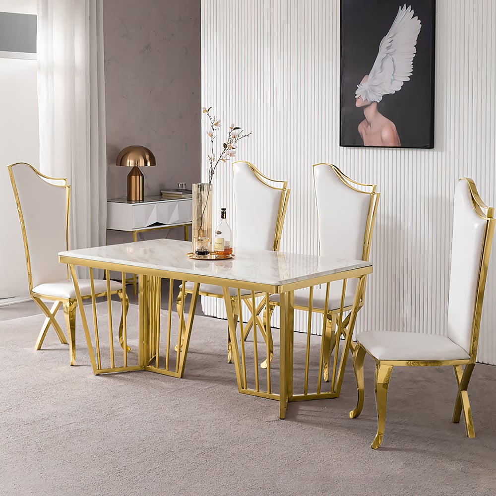 Questions and Answers for 4-Pieces Affordable Luxury Modern Dining Chairs Gold with PU Leather Upholstery White