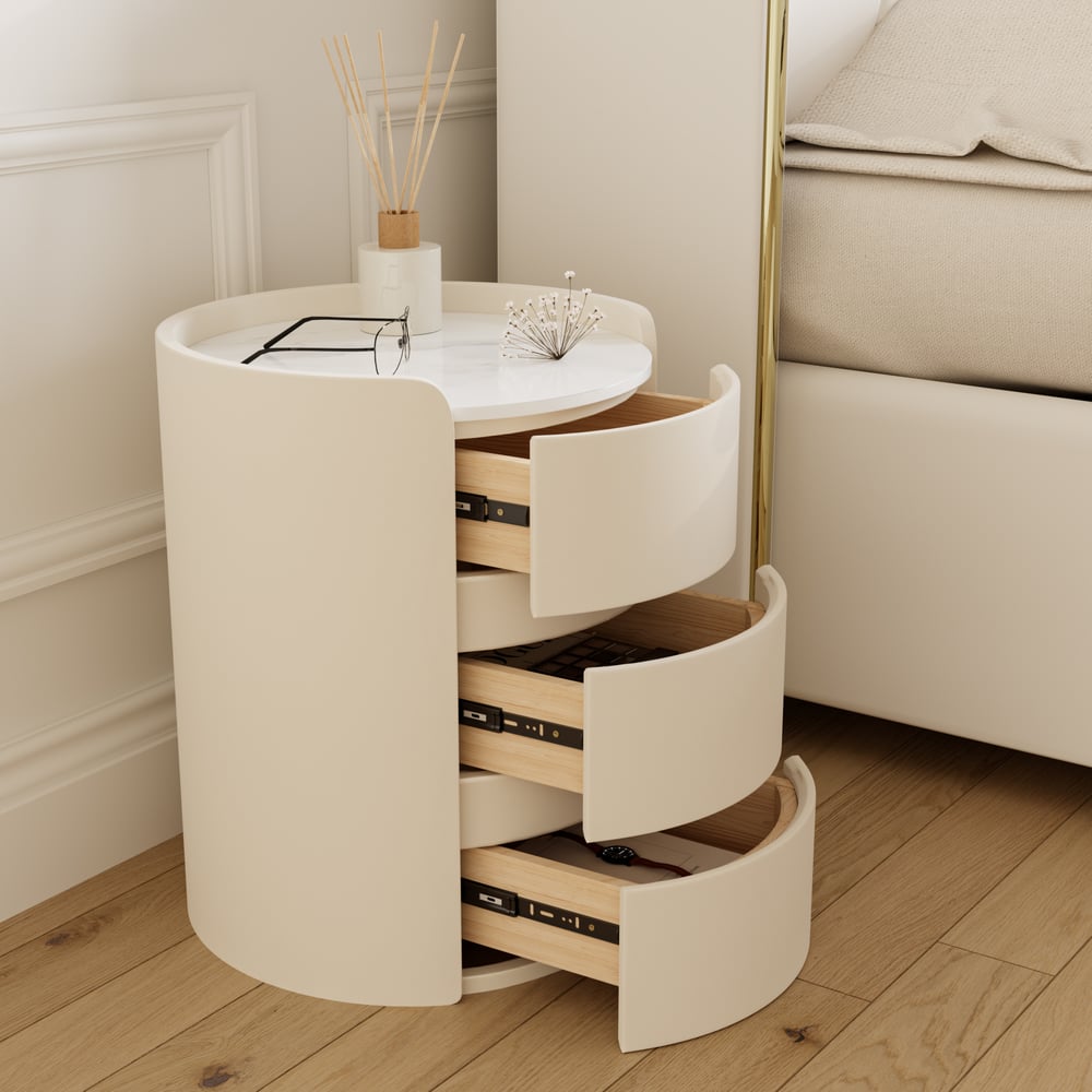 Customer Reviews for Modern white bedside tables with 3-drawer marble and leather