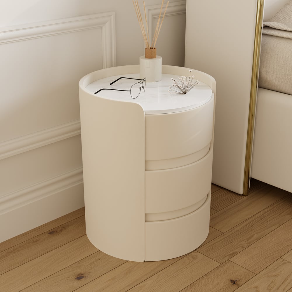 Oceny klientów dla Nowoczesne szafki nocne z białego marmuru i skóry z 3 szufladami