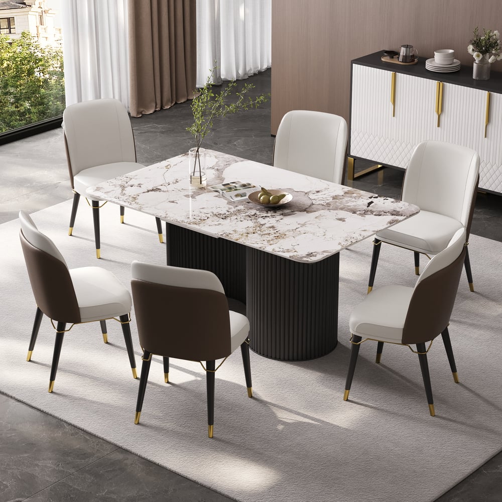 Domande e risposte per Tavolo da pranzo moderno allungabile in pietra sinterizzata da 63 «-78,7" per 6-8 persone