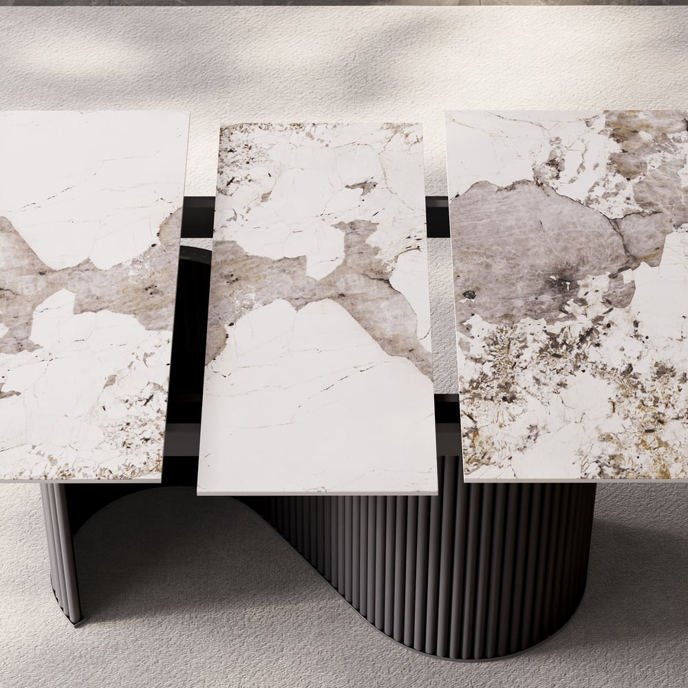 Domande e risposte per Tavolo da pranzo moderno allungabile in pietra sinterizzata da 63 «-78,7" per 6-8 persone