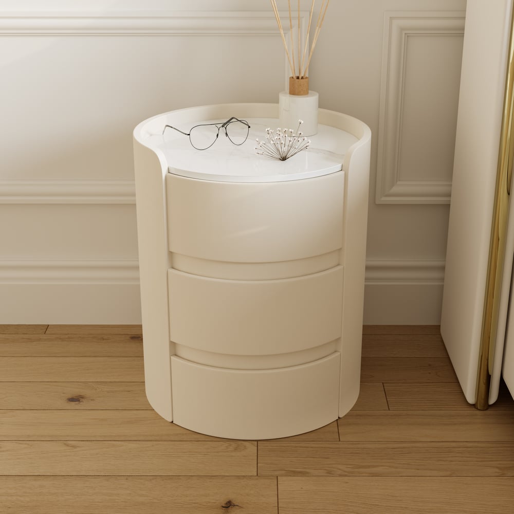 Oceny klientów dla Nowoczesne szafki nocne z białego marmuru i skóry z 3 szufladami