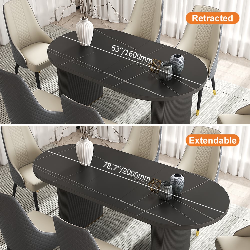 Questions et Réponses pour Table à manger extensible ovale Japandi en noir (2000-2400 mm), pour 6 à 10 personnes