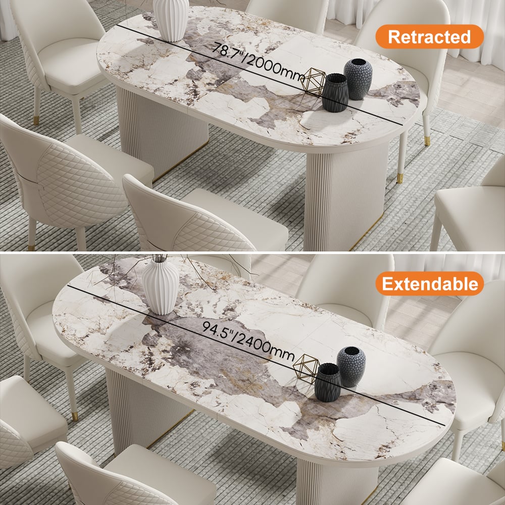 Questions and Answers for 2000mm-2400mm Oval Extendable Sintered Stone Top Dining Table White Seats 6-10