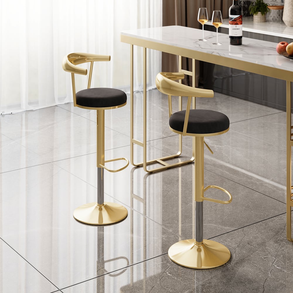 Otázky a odpovědi pro Sada 4 moderních nastavitelných otočných barových stoliček se sametovým čalouněním černá