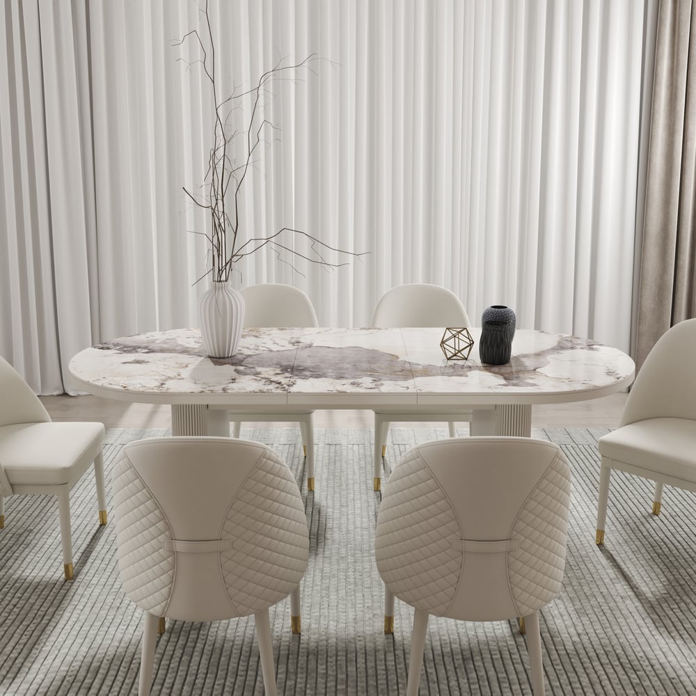 Questions and Answers for Fluve Modern 2007 mm - 2413 mm Extendable Oval Natural Matte Sintered Stone Dining Table, Seats 6-10